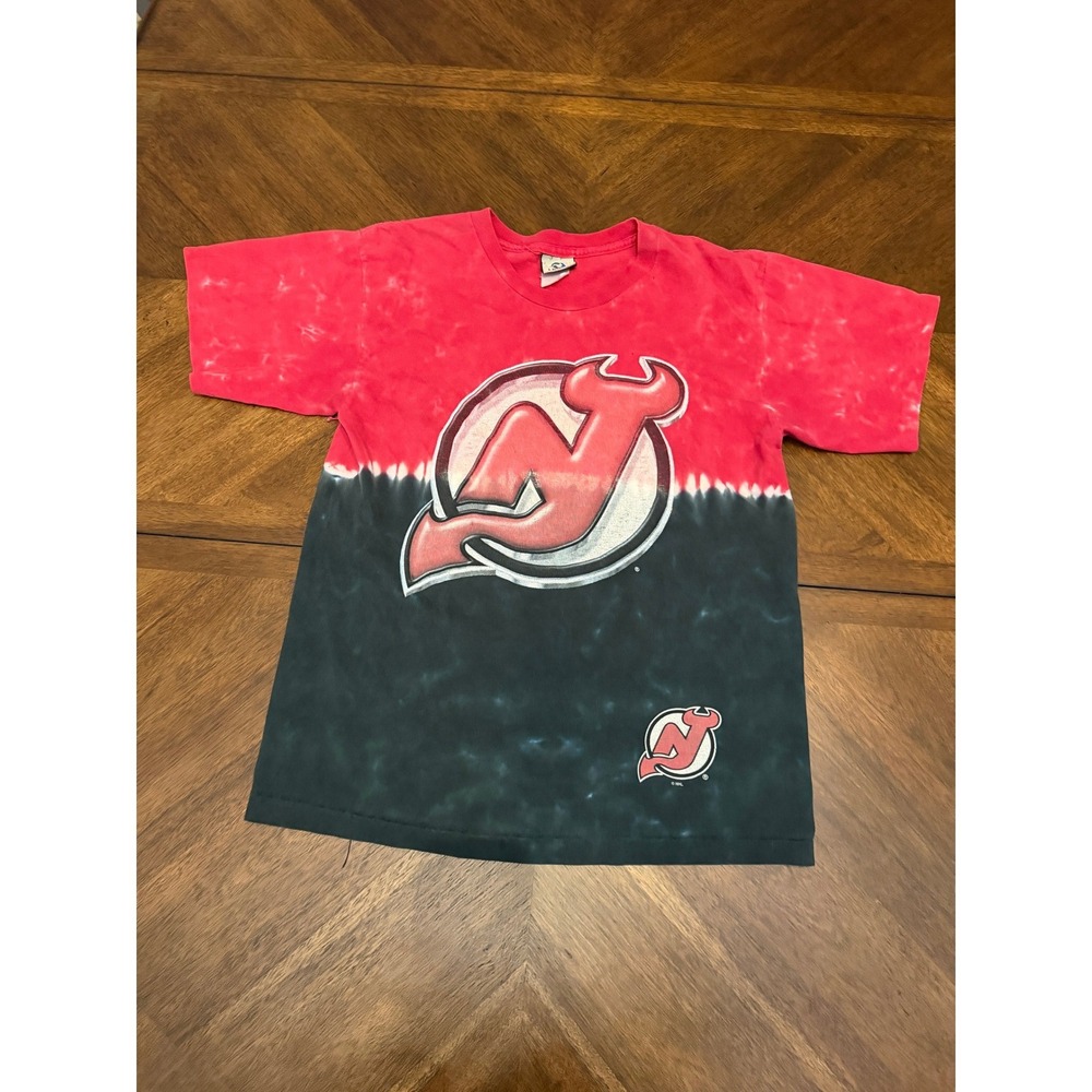 Vintage Liquid Blue New Jersey Devils NHL Tie Dye T-Shirt Red Black Graphic Tee